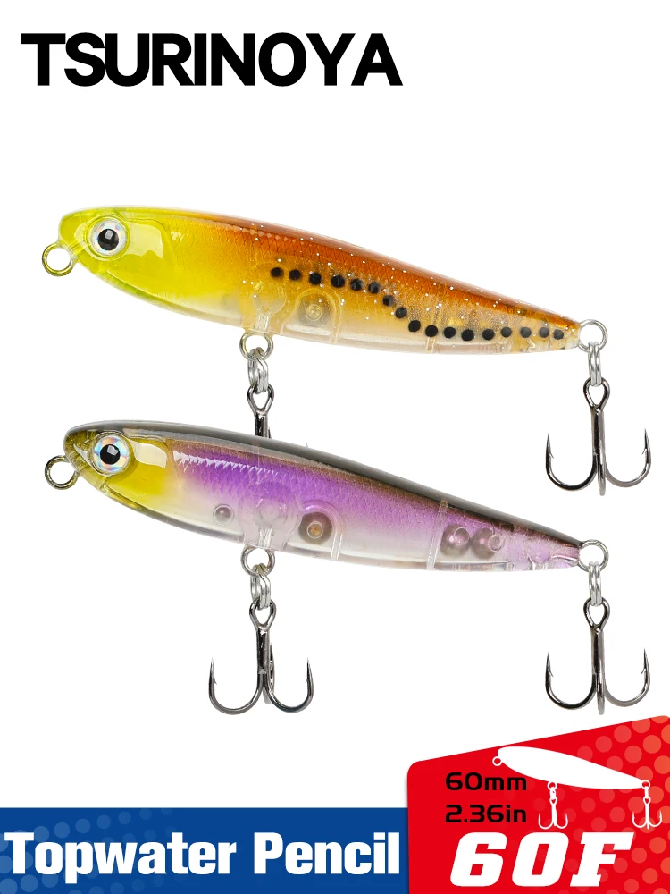 TSURINOYA 60F Topwater ołówek przynęta wędkarska DW64 pływająca akcja spacer dla psa twarda przynęta woblery Swimbait 60mm 3.1g Pesca Isca — zdjęcie 2