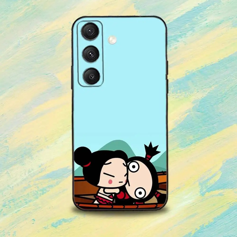 حافظة هاتف لطيفة من Pucca G-Garu-es لهاتف سامسونج S25، S24، S10، S22، S21، S20، S23، Ultra، Plus، Lite، FE، غطاء أسود من السيليكون الناعم