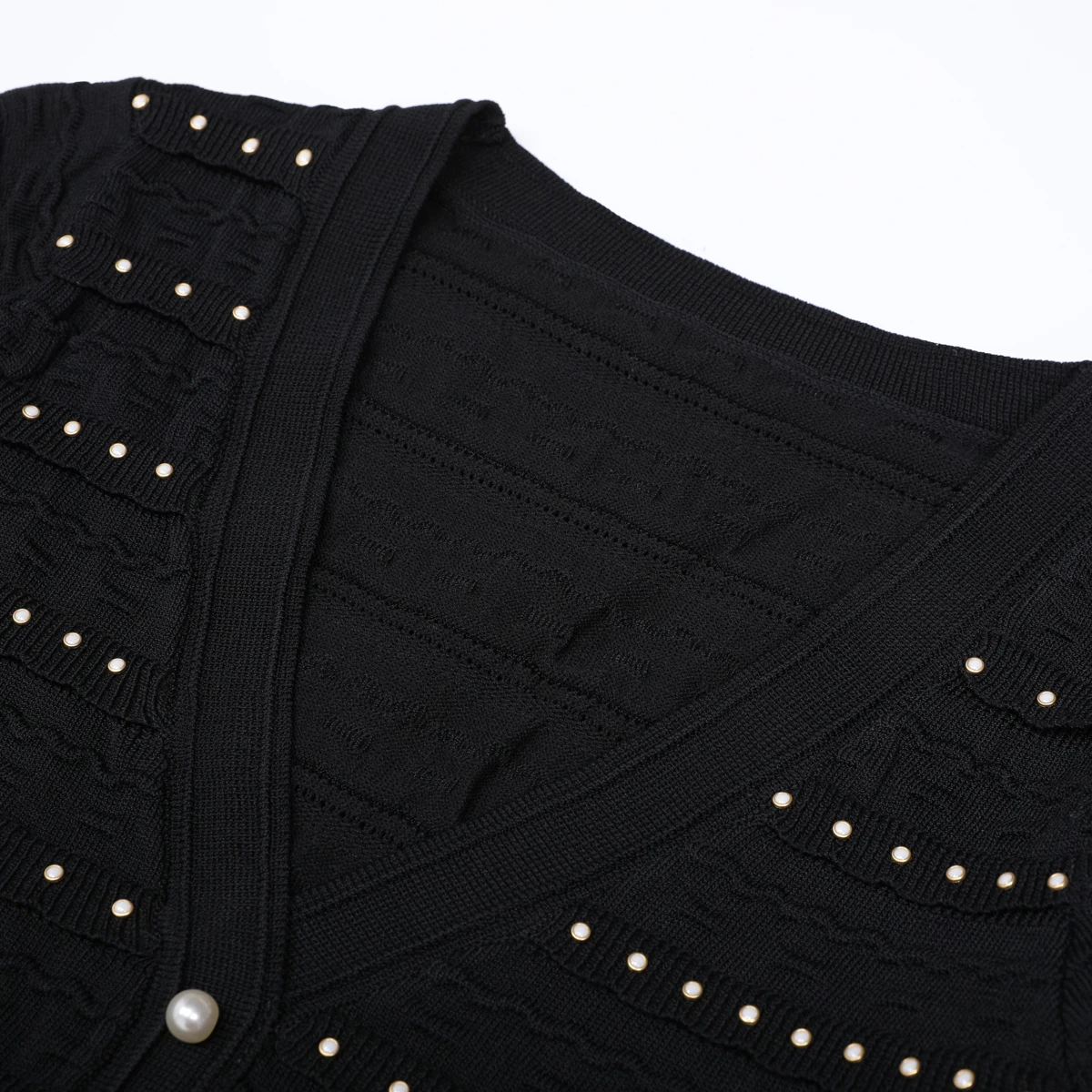 Vestido de mujer de manga larga ajustado con cuello en V y diamantes de imitación de punto elástico a la moda de primavera de alta calidad