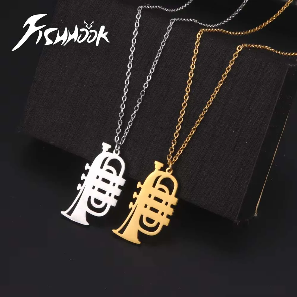 Fishhook Sax Saxophone Music Necklace Symphony Orchestra Chain Pendant Gift For Woman Man Kid Child Stainless Steel Jewelry