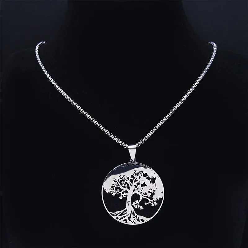 2024 new fashion stainless steel holloway Tree of life pendant necklace femininity all round pendant collarbone chain jewelry