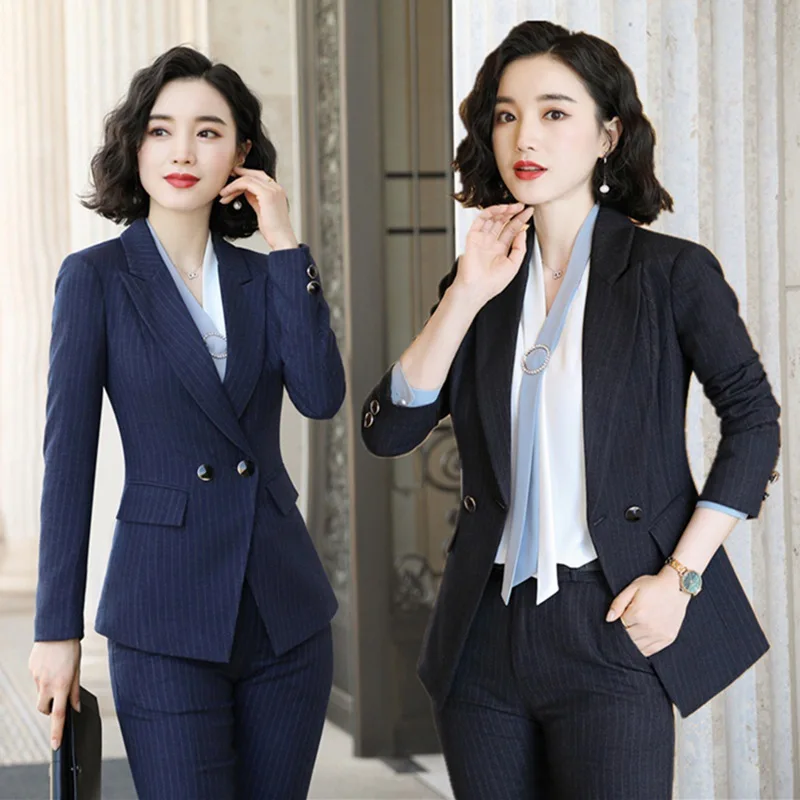 

966Striped blazer professional women's suit autumn and winter elegant workwear business formal suit workwear