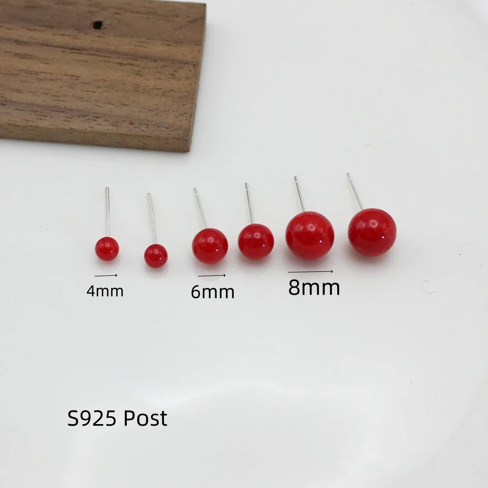 4mm 6mm 8mm 3Pairs/Lot Red Color Round Imitation Pearl Stud Earring for Women Romantic Temperament Jewelry Accessories Gift