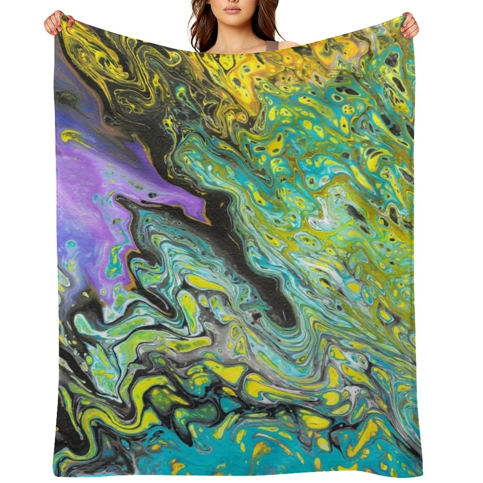 

Abstract Purple and Teal Painting Throw Blanket Flannels Hair Summer Travel Blankets