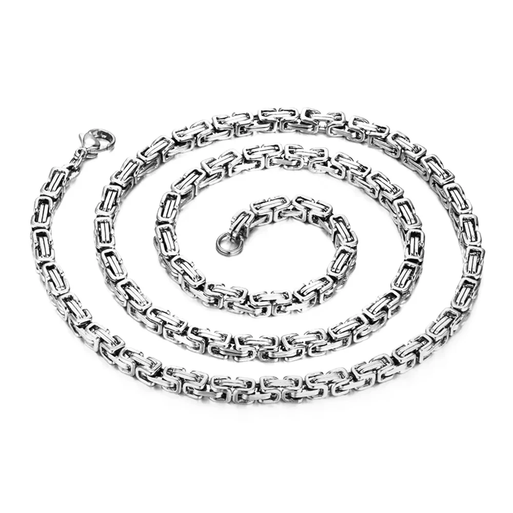 Punk Byzantine Chain Necklace Wholesale 4mm Silver Color Stainless Steel Box Chains For Women Men Fashion Vintage Jewelry Gift