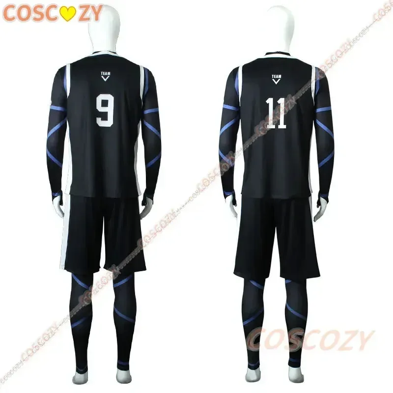 Disfraz de Cosplay de Anime Blue Lock Nagi Seishiro, Jersey negro, mono de fútbol, peluca, ropa para fiesta de Navidad y Halloween