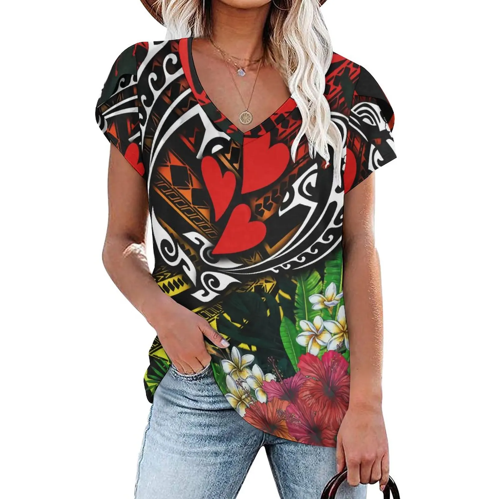 Promotional Polynesian Pattern Cute Women Blouse Customized Casual Chiffon Fabric Girls Shirt Fashion Ladies' Blouses&Tops