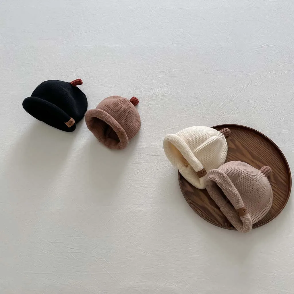 Gorro de lana para bebé, gorros de punto para niños, protección para los oídos, cálido, elástico, suave, Corea, otoño, invierno