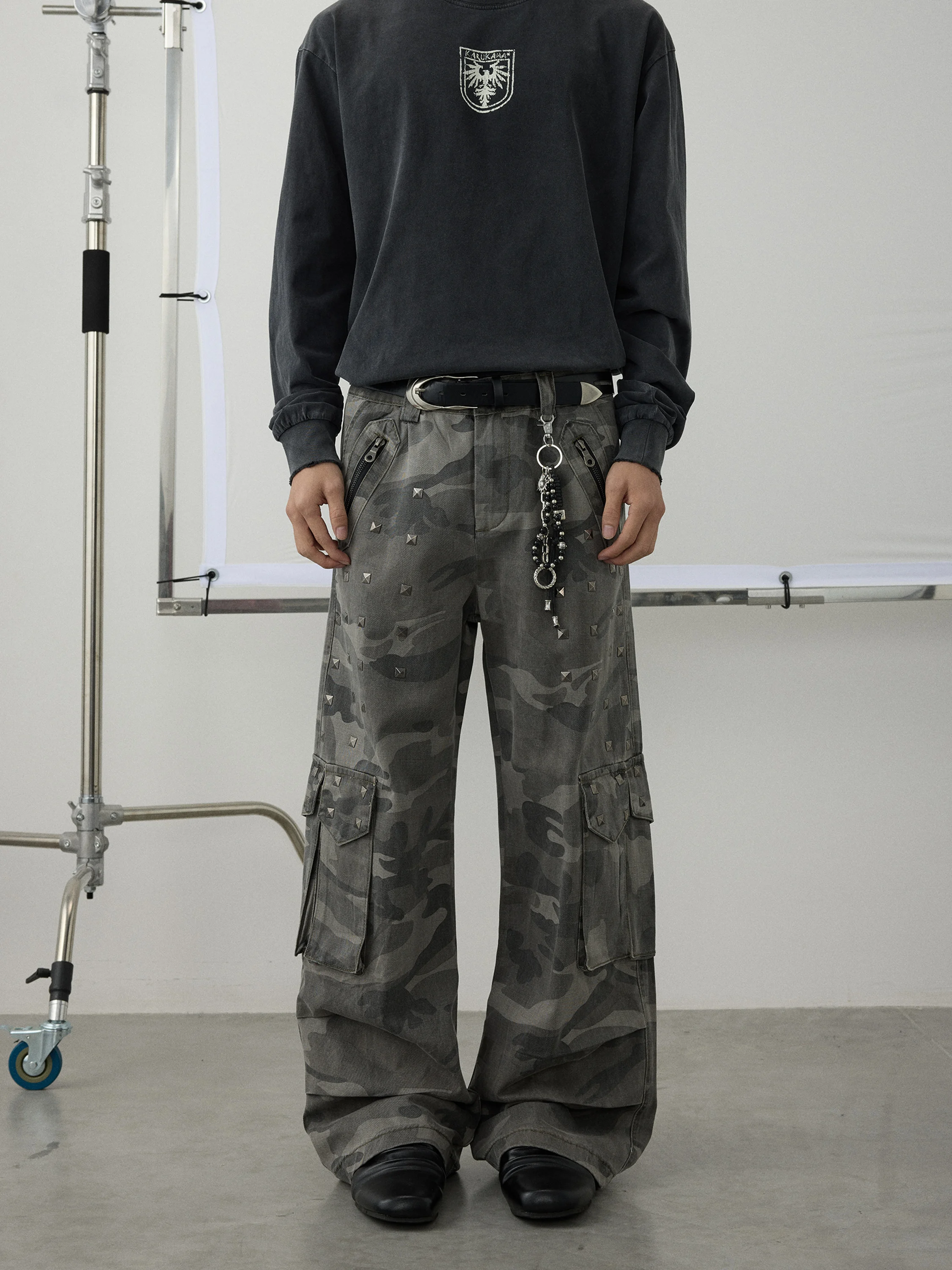 Calças de Trabalho Americanas Retro em Camuflagem para Homens e Mulheres, Estilo Vintage, Jeans de Algodão com Corte Reto