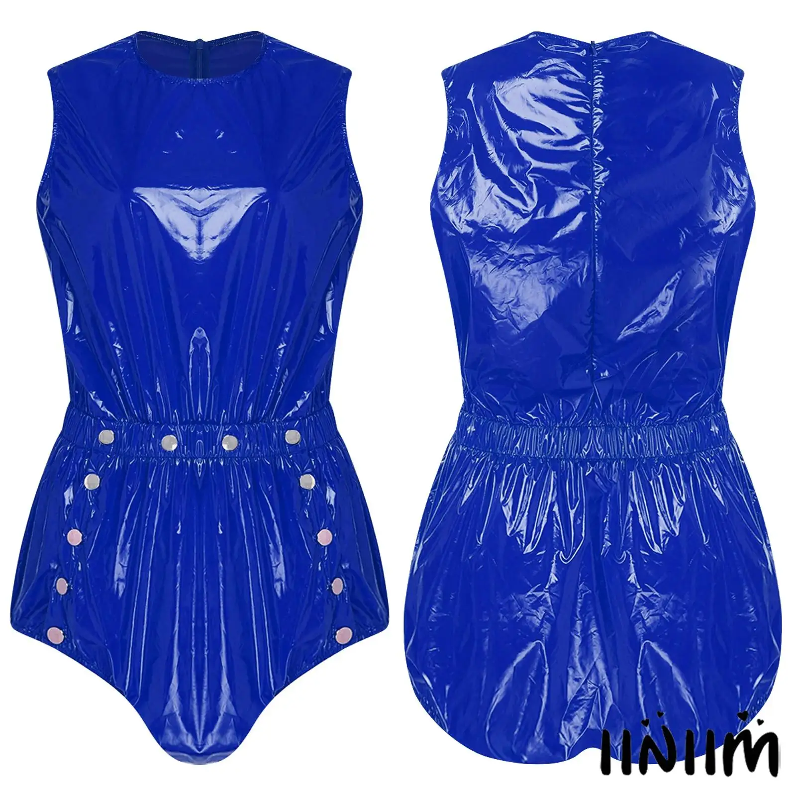 Waterproof Bodysuit for Women Sleeveless Zipper Openable Crotch Buttons Elastic Waistband One Piece Romper Clubwear Swimwear