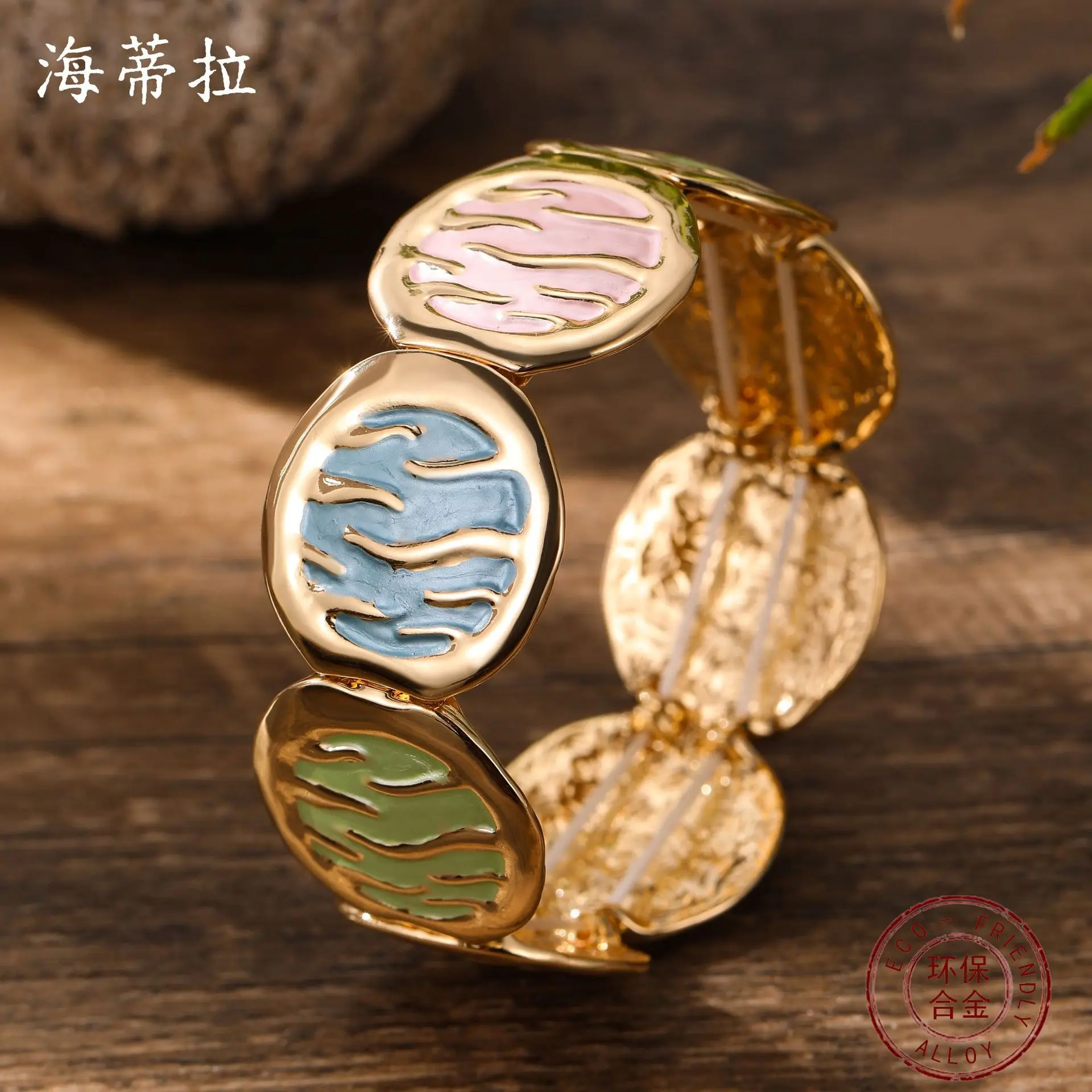 DIY accessories enamel color round geometric line elastic bracelet women's creative senior sense round versatile bracelet