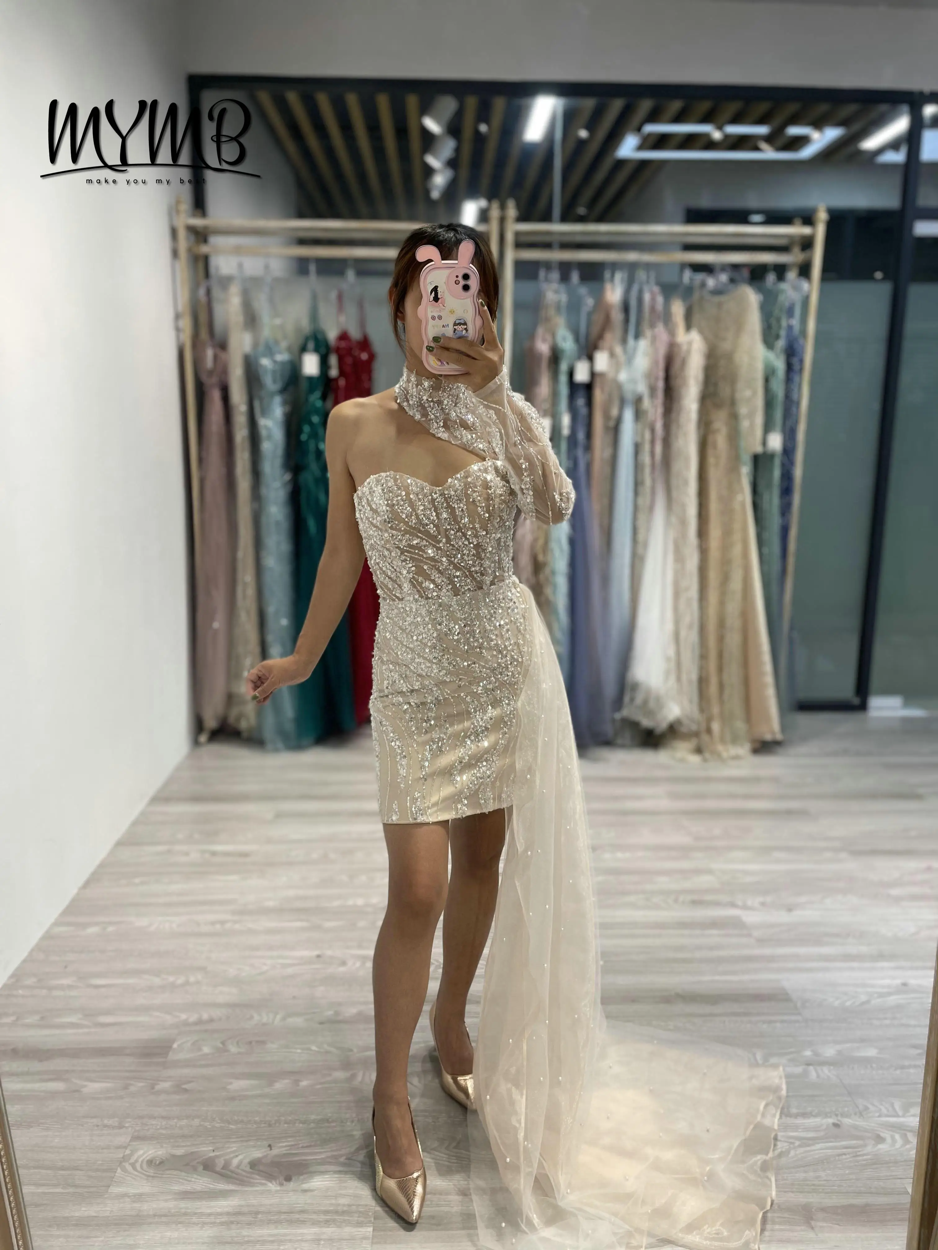 

MYMB Высококачественное вечернее платье с длинными рукавами и бисером, короткий корсет с пайетками, торжественное платье для выпускного вечера для сексуальных женщин, платье de novia MY30010