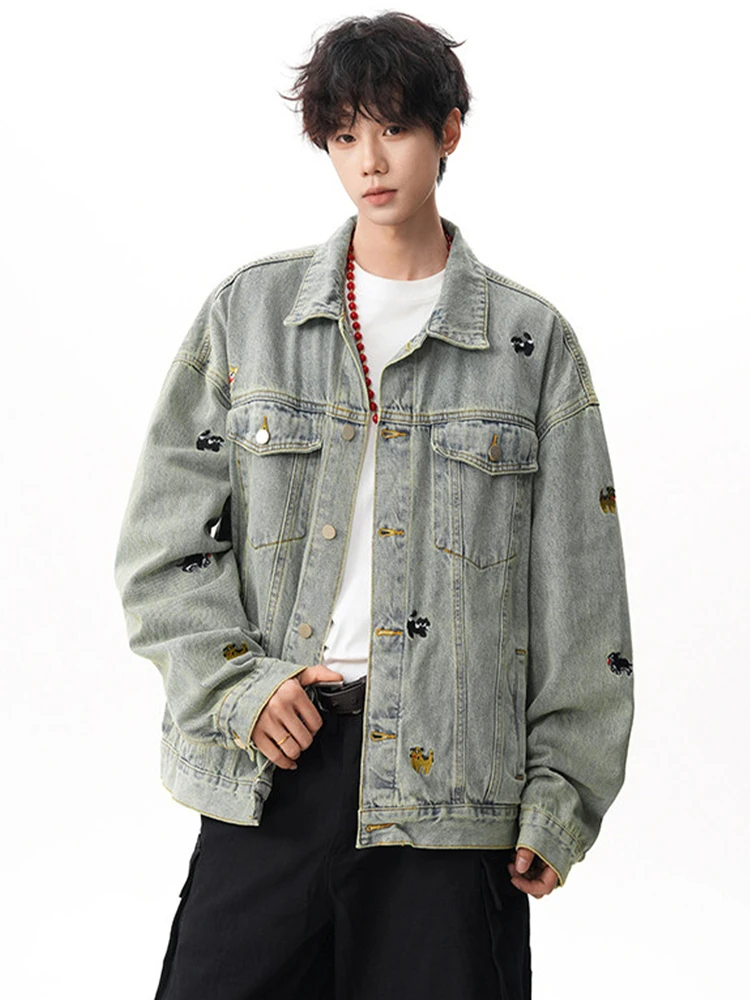 

Джинсовая куртка с вышивкой собаки в американском стиле, мужская зимняя повседневная уличная куртка свободного покроя, полиэстер, нейлон, волокно Cosite