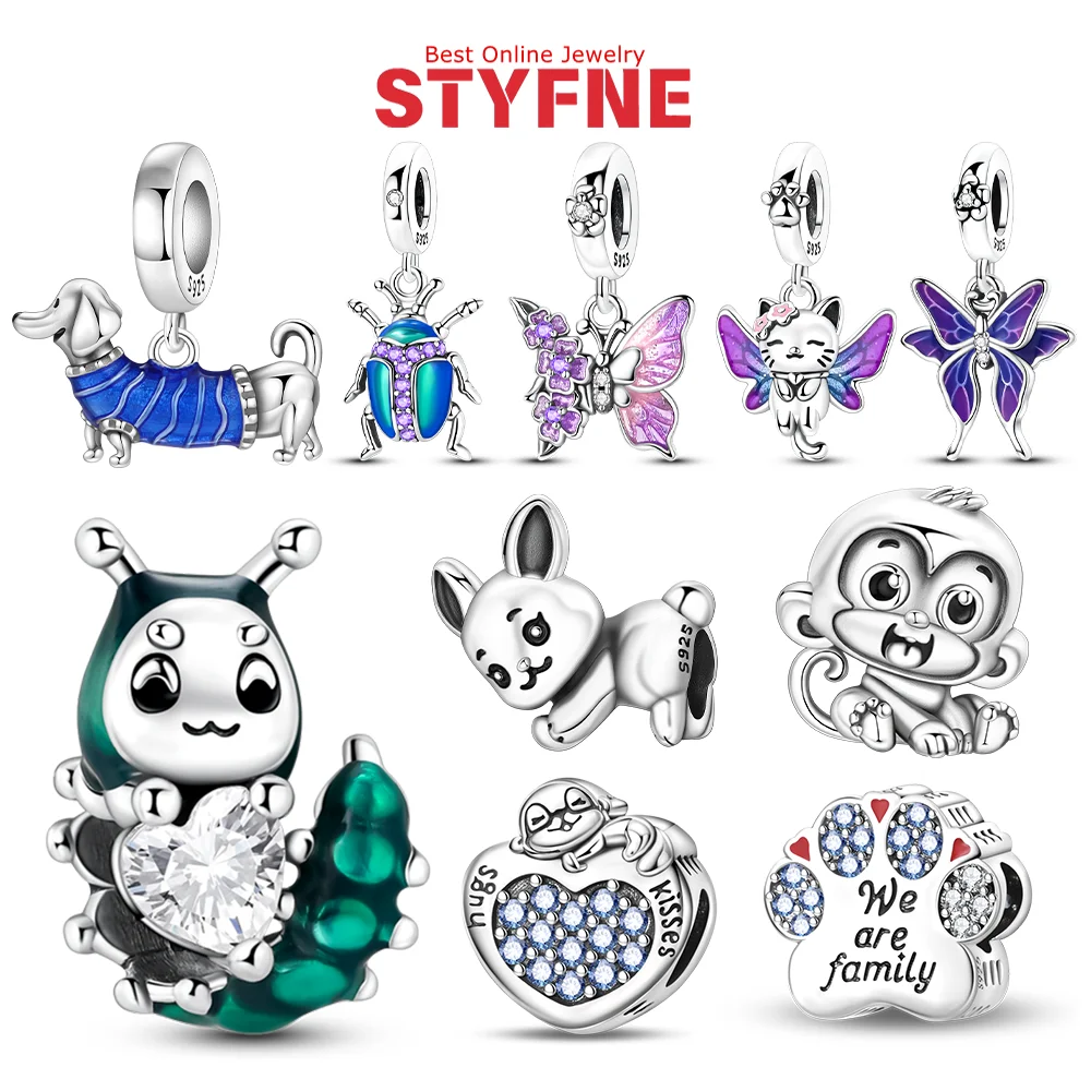 

Zircon Animal Charms 925 Silver Zircon Butterfly Rabbit Monkey Caterpillar Beads Pendant Fit Original Pendants Bracelet Jewelry