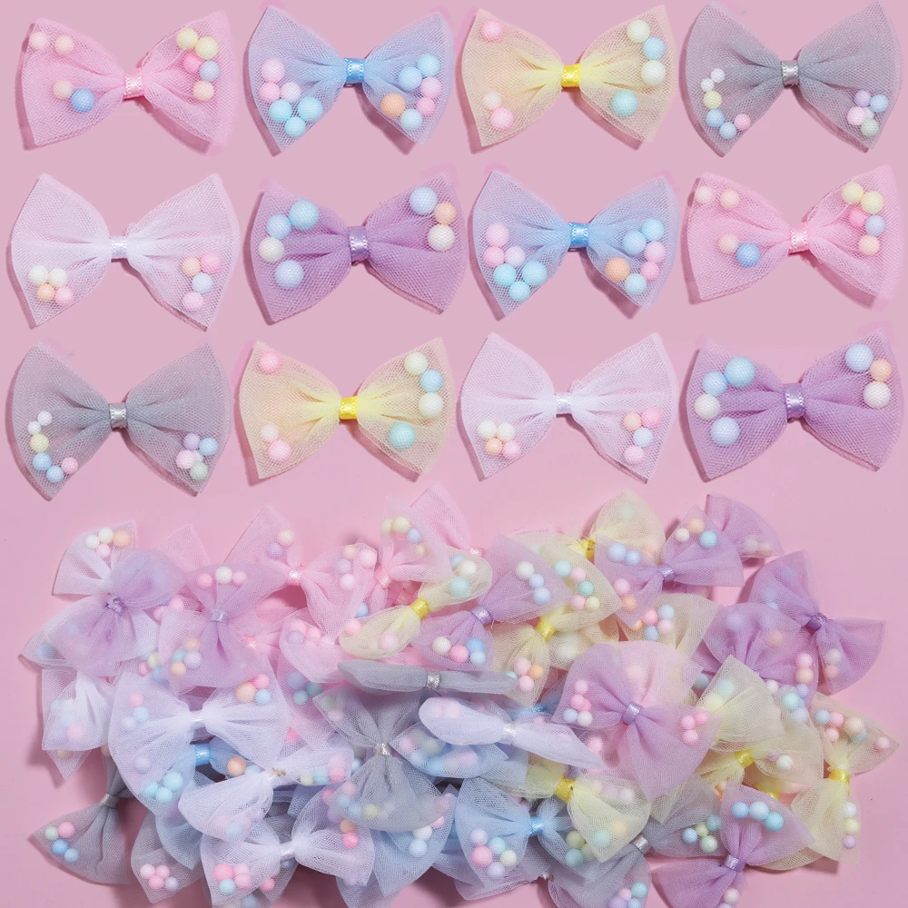 10Pcs 30x40mm Candy Color Bows Tie Applique for DIY Headwear Hair Clips Decora Clothes Hat Sewing Supplies Accessories Patches