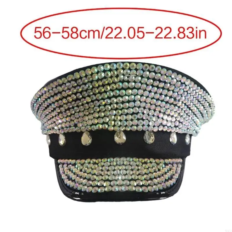 M6CD كابتن قبعة بلورات أحجار الراين قبعة بحار مشرقة لحفلة العازبة #6