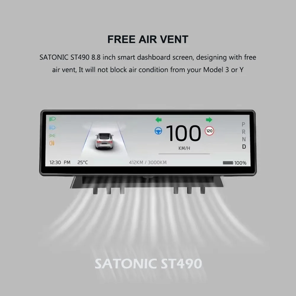 SATONIC 8.8 Inch Smart Dahsboard Wireless Carplay Screen For Tesla Model 3 & Y Support Carplay Andriod Auto Free Air Vent Camera