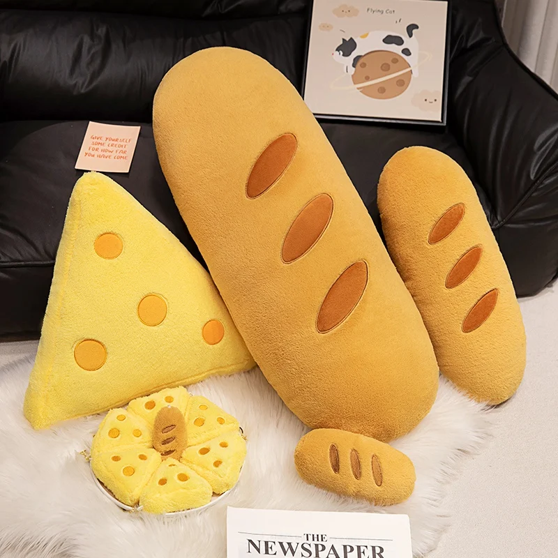 Fun Bread Cute Plush Creative Pendant Cushion Stuffed Printing Images Food Cheese Party Prop Decor Sleeping Companion Gift