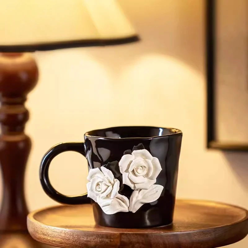 

Intangible Cultural Heritage Handmade Rose Special-shaped Mug Niche Light Luxury Coffee Mug Ceramic Mug