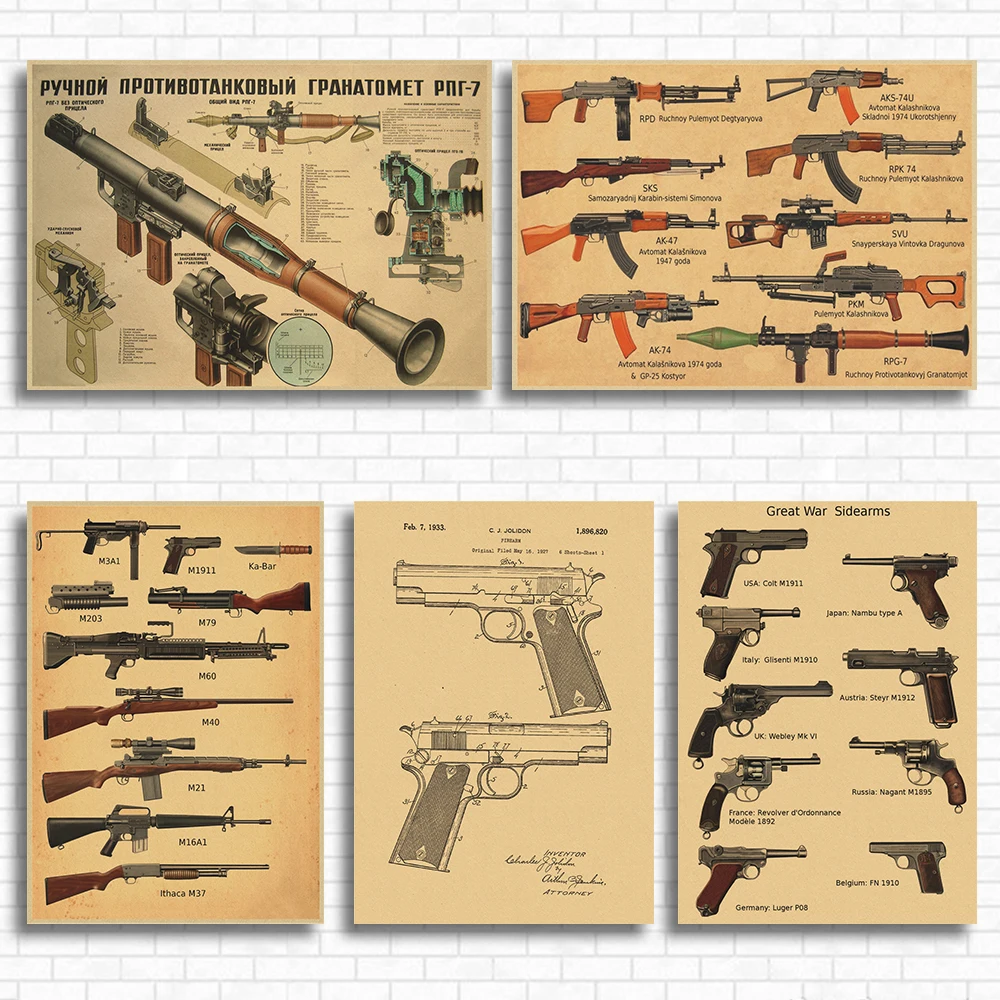 Gun Pistol Drawings Military Bedroom Study Living Office Quality Canvas Painting Posters Modern Home Wall Art Decor Picture