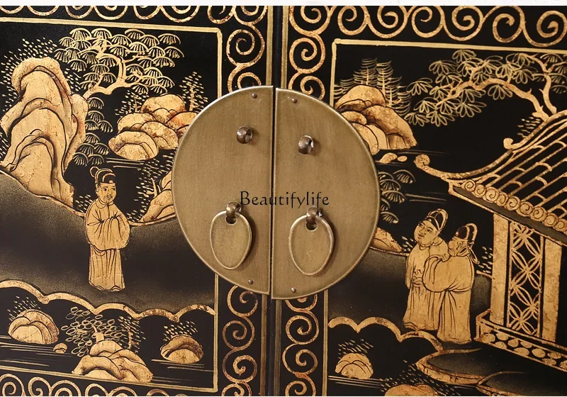 yj57 New Chinese style gold-painted entrance hall strip case, entrance cabinet, solid wood antique and old painted edge