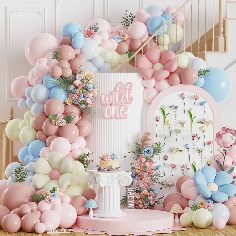 128/130pcs Daisy Balloon Arch Garland Kit Pink Blue Latex Balloons Girls Birthday Wedding Party Decorations Baby Shower Supplies