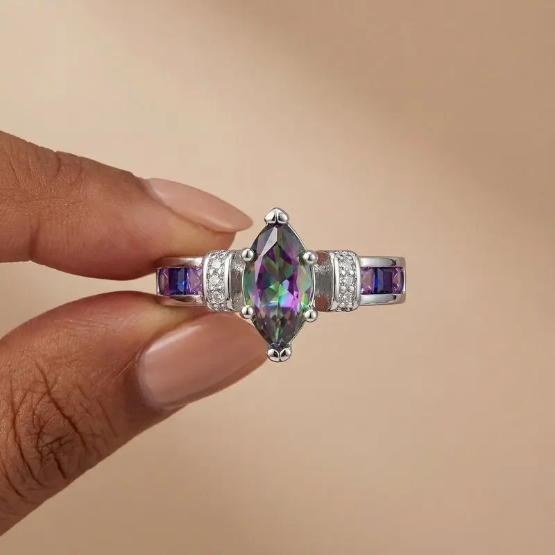 

Daily Wear Oval Cubic Zircon Colorful Rings for Women Silver Colour High Quality Female Accessories Wedding Party Jewelry