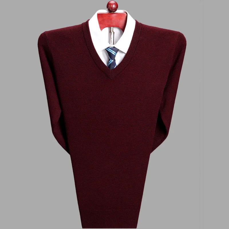 

Nice Autumn Winter Men's Woolen Sweater Solid Color Round Collar Base Woolen Sweater Middle-aged Business Men's Sweater