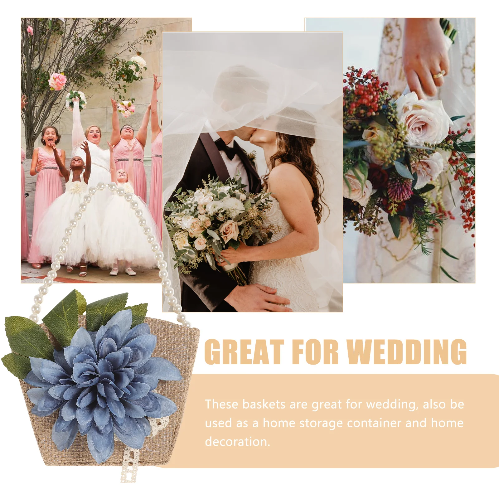 

Flower Basket Portable Lightweight Pearl Handle Handheld Basket for Bride Wedding Petal Storage Flower Girl Baskets for Weddings