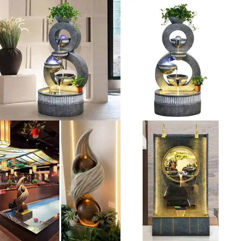 Resin Office Living Room Rockery Fountain Feng Shui Wheel Hand-painted Flowing Water Ornament Handicrafts