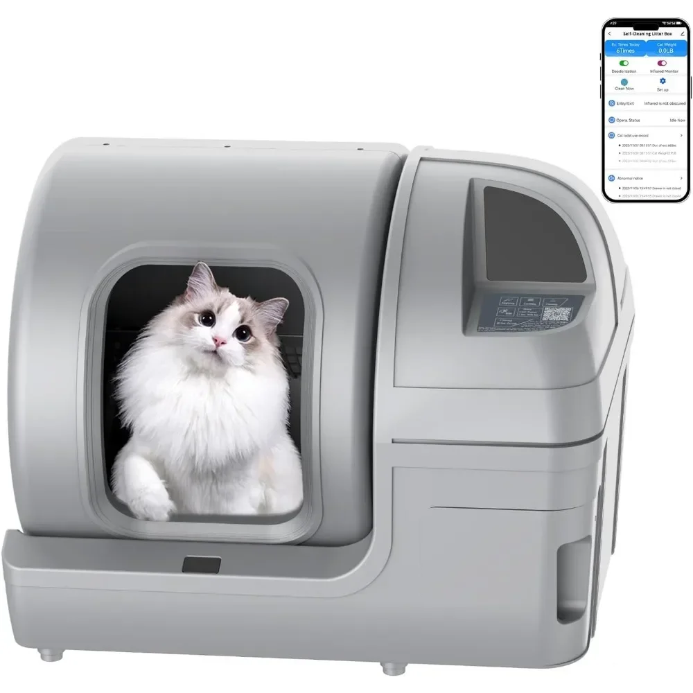 

Cat Litter Box Self Cleaning - Extra Large Litter Box Safe Alert Smart Health Monitor, Cat for Multiple Cats Bedpans