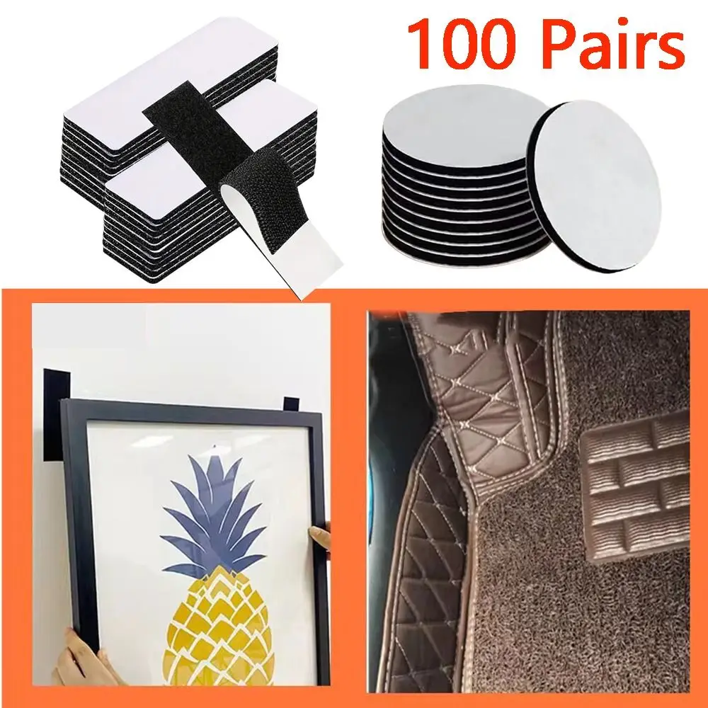 100pairs Strong Glue Hook and Loop Fastener Tape Self-Adhesive Heavy Duty Interlocking Dots Sticky Back Repeated use