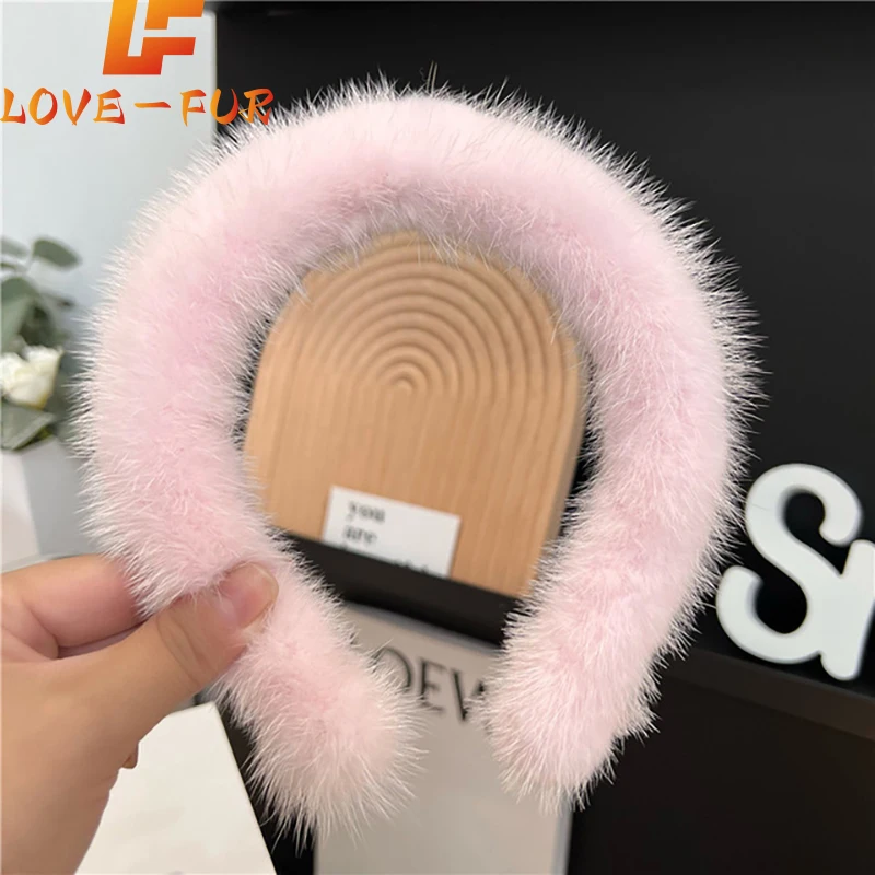 2024 Hot Sale Women Luxury Winter 100% Real Mink Fur Headbands High Quality Real Fur Hair Band Lady Fashion Hair Hoop Furry Gift