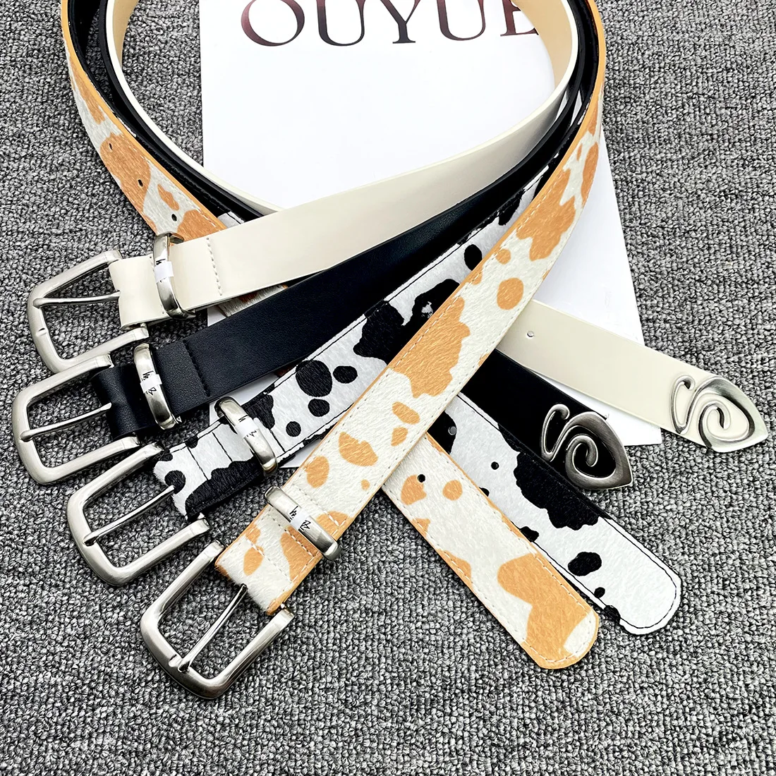 3.2cmX120cm Newest Wide Woman Square Buckle Belt Dairy Cattle Striped Print Ladies Dress Belt Clothing Accessories Decoration