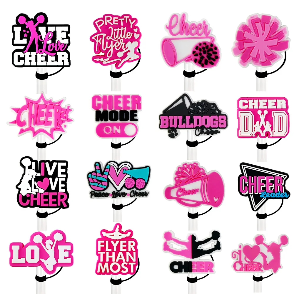 1-16pcs Cheerleading Straw Cover Cap 10MM Drink Straw Plug Reusable Splash Proof Fit Cup Accessories Straw Cap Charms Pendant