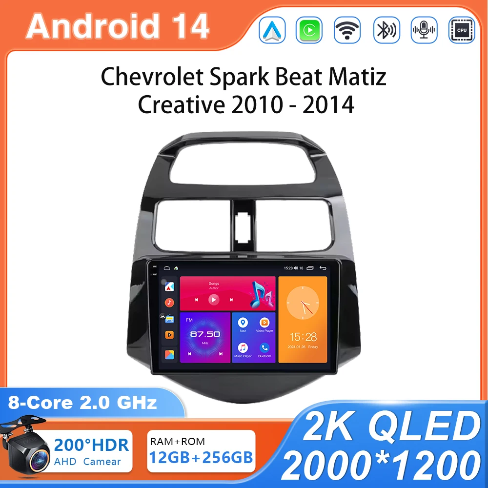 

Android 14 Car Radio For Chevrolet Spark Beat Matiz Creative 2010-2014 Multimedia Video Player no 2Din 4G Navigation Carplay GPS