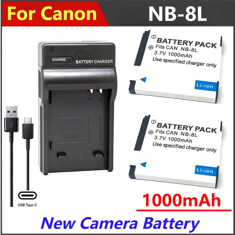 

1000mAh NB-8L NB8L Battery Charger For Canon PowerShot A3300 A3200 A3100 A3000 A2200 A1200 IS PC1589 PC1474 PC1585 PC1475 PC1590