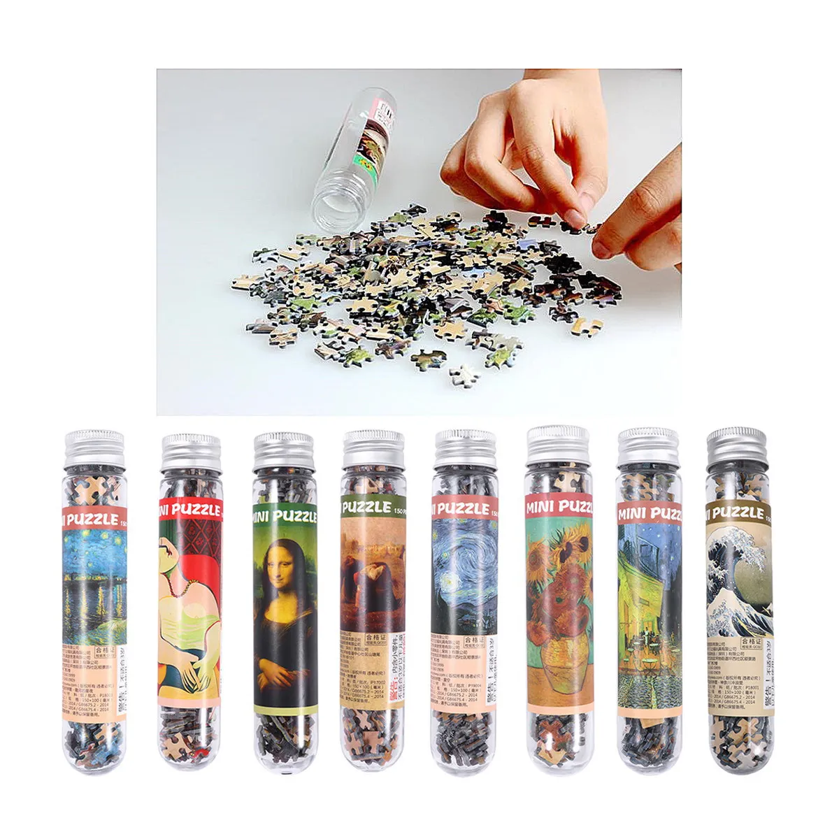 

150 Pieces Mini Puzzles Paper Educational Jigsaw for Adults Stress Reliever Durable Creative Tube Storage Kids Gift
