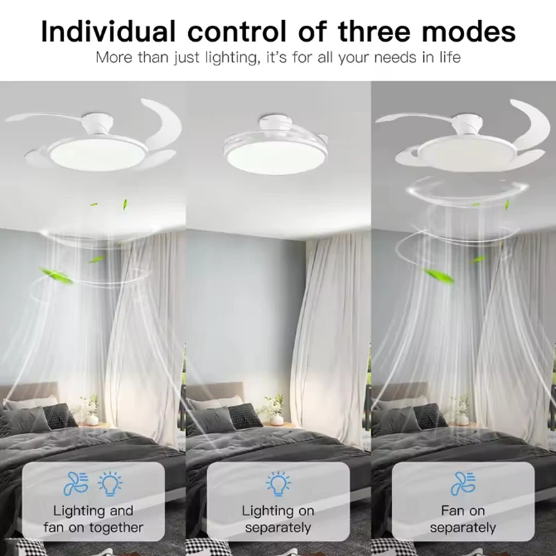 Modern Ceiling Fan LED Light Invisible Blade Chandelier Suitable for Living Room Dining Room Study Kitchen Electric Fan