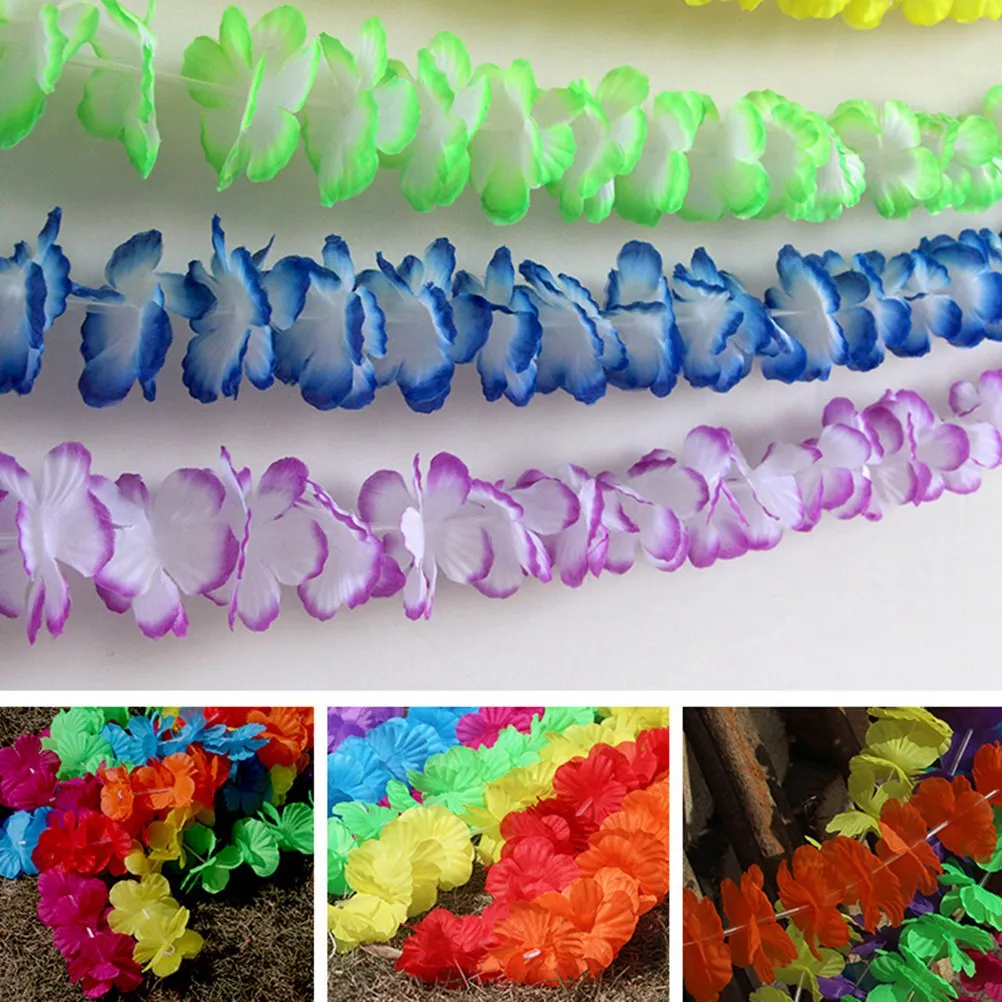 

6Pcs Durable Tropical Flower Garland, Hawaiian Luau Party Decor, Colorful Flower Lei Decorations