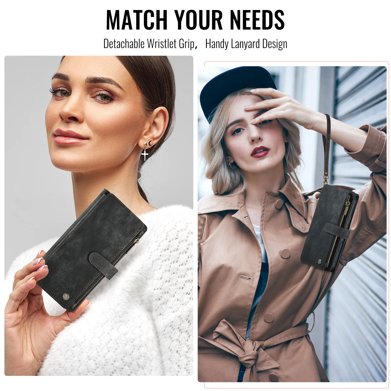 

CaseMe-C30 Multi-functional Flip Card Wallet Case Skins Cover for iPhone Air 17 Pro Max 16 15 14 13 12 11 XS XR 7 8 Plus + Strap