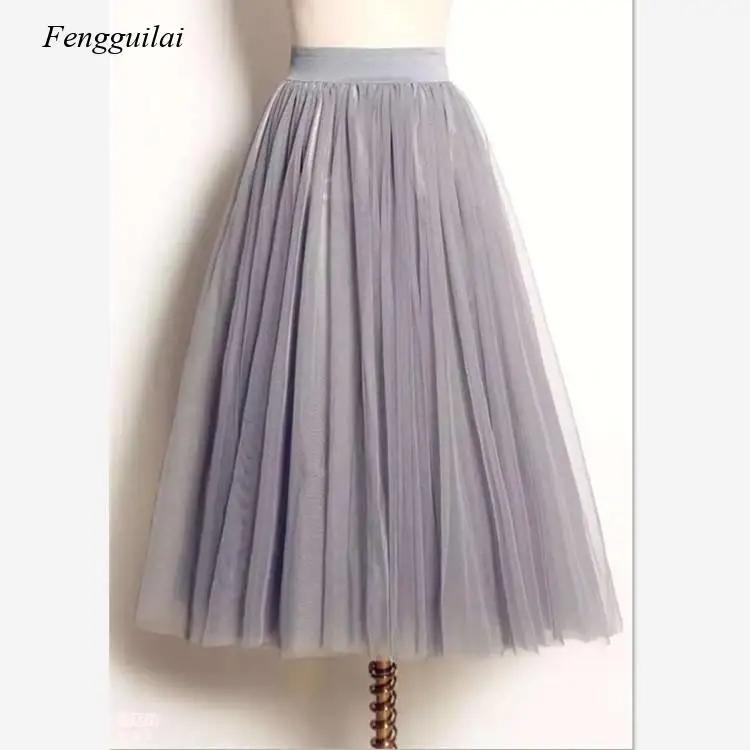 

Skirts Women Summer Elastic High Waist Ladies Fashion Joker Tulle Tutu Maxi Pleated Skirt Midi Faldas Saias Mesh Skirt Womens