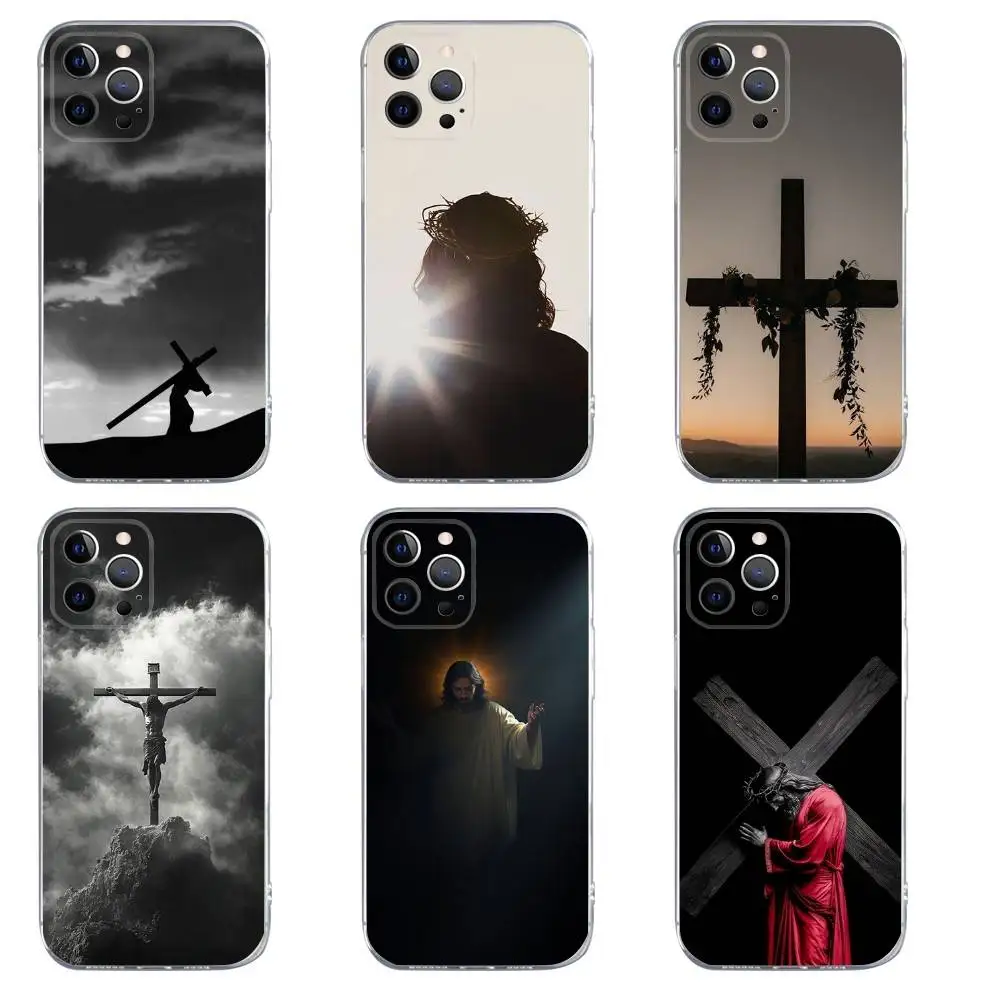 

Jesus Cross Painted Phone Case For iPhone 16,15,14,13,12,11,Pro,Max,Xs,Xr,X,7,8,Plus,Mini Silicone Clear Cover