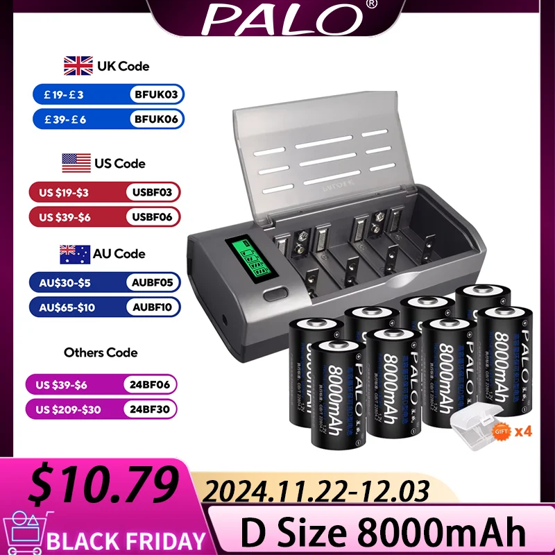 PALO D rozmiar LR20 akumulatory 1.2V 8000mAh NI-MH NIMH D bateria ogniwowa do kuchenki gazowej kuchenka z piekarnikiem latarka bojler