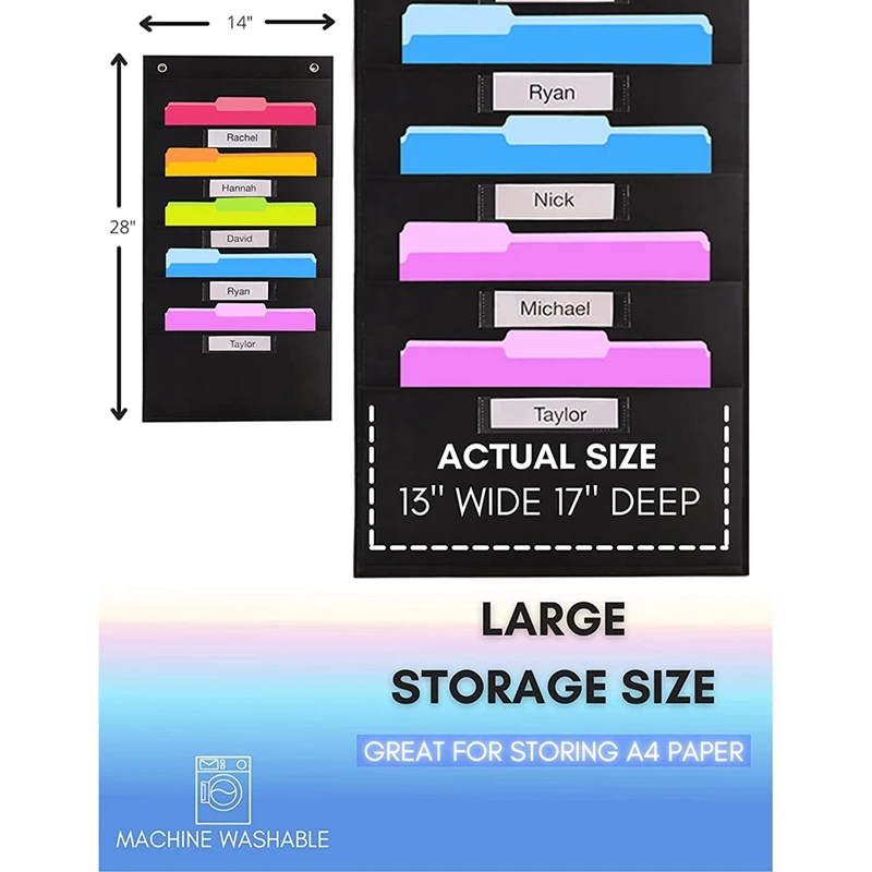 مخطط جيب للتخزين للخدمة الشاقة ، علامات الأسماء ، شعلتان فوق الباب متضمن ، منظم ملفات حائط معلق ، 5 جيوب