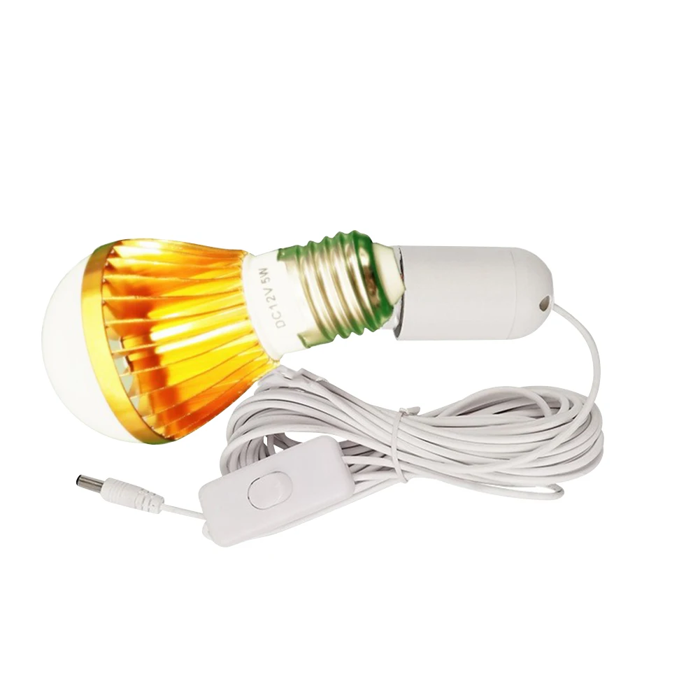 LED E27 Ball Bulb DC 12V 5W High Brightness Light Bulb with Cable Warm White Light Bulb Anti-Glare for House Office