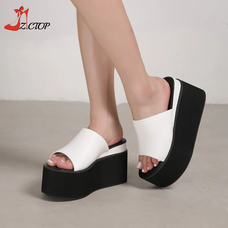 Women Platform Sandals Block High Heels 2024 Summer New Slip On Wedges Outdoor Slippers Black Punk Goth Shoes Big Size 42 43