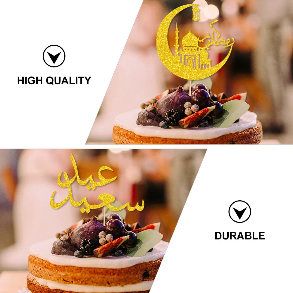 4Pcs Baking Cake Insert Cards Graduation Design Chic Dessert Toppers Party Cake Picks Moon Star Eid Decorations Paper Cupcake