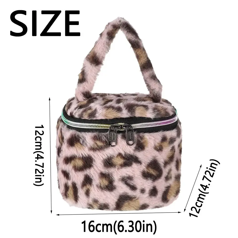 Bolsas de maquillaje de felpa con estampado de leopardo, bolsa de cosméticos suave de gran capacidad para mujer, organizador de almacenamiento de cosméticos con cremallera duradera para niñas