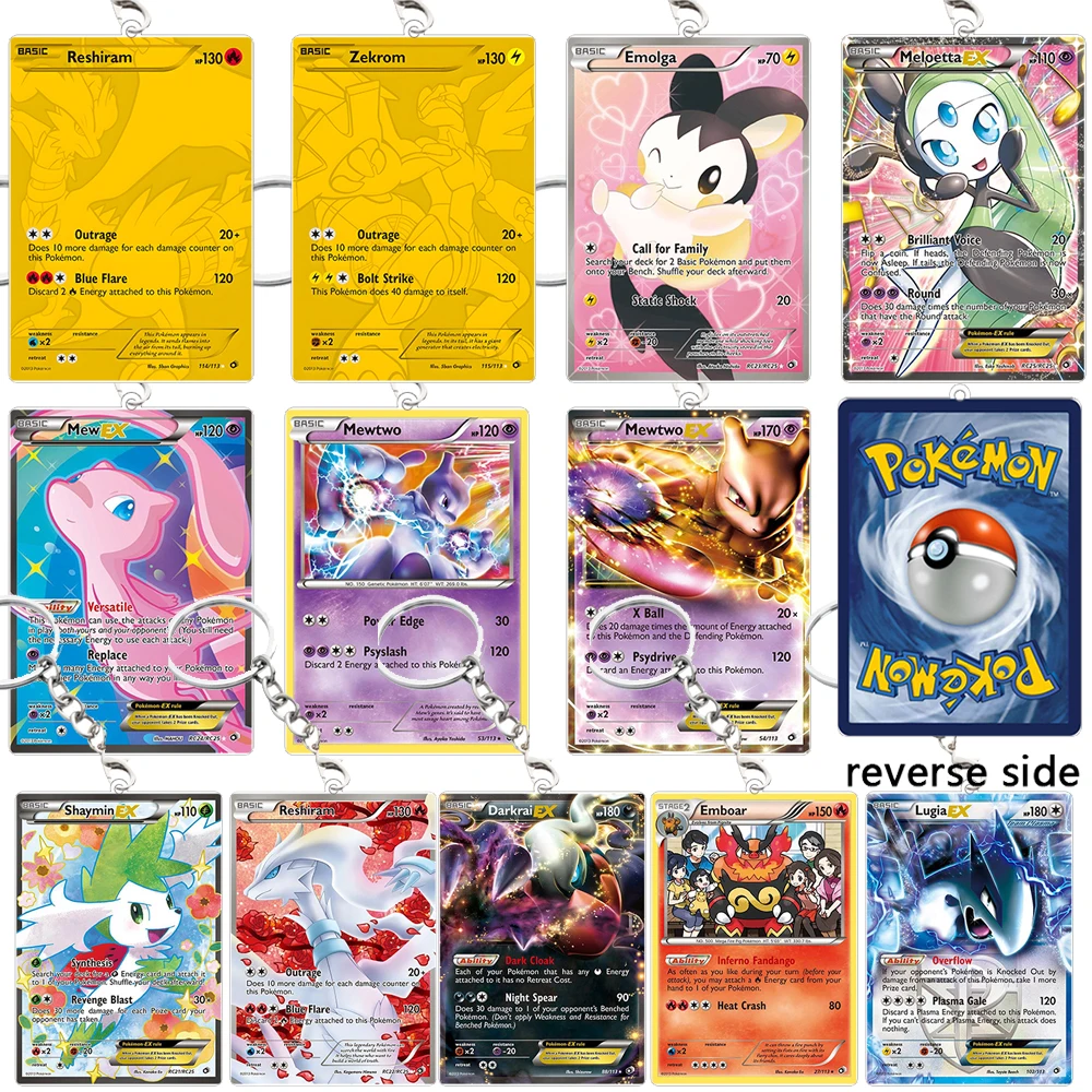 

Акриловый брелок PTCG: Черно-белые Рэширам и Зекром, подвеска для сумки, изысканный брелок, мультяшные коллекционные фигурки Мью EX и Эмолги, подарки